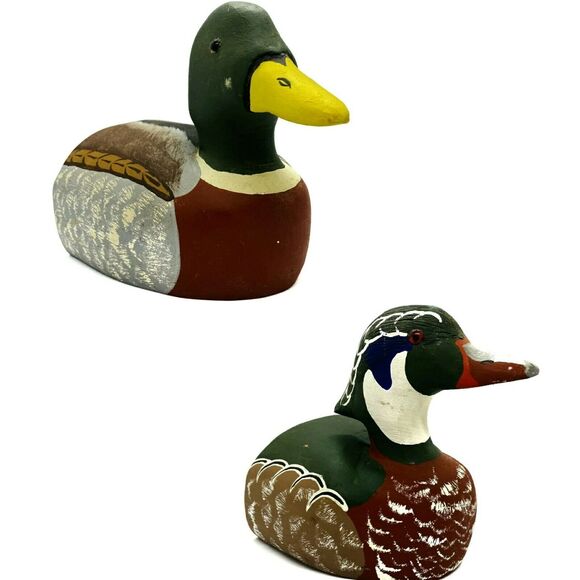 J.C Edwards Wooden Mallard And Drake Half Ducks Decoy/ Decoration Bookend - Picture 1 of 12